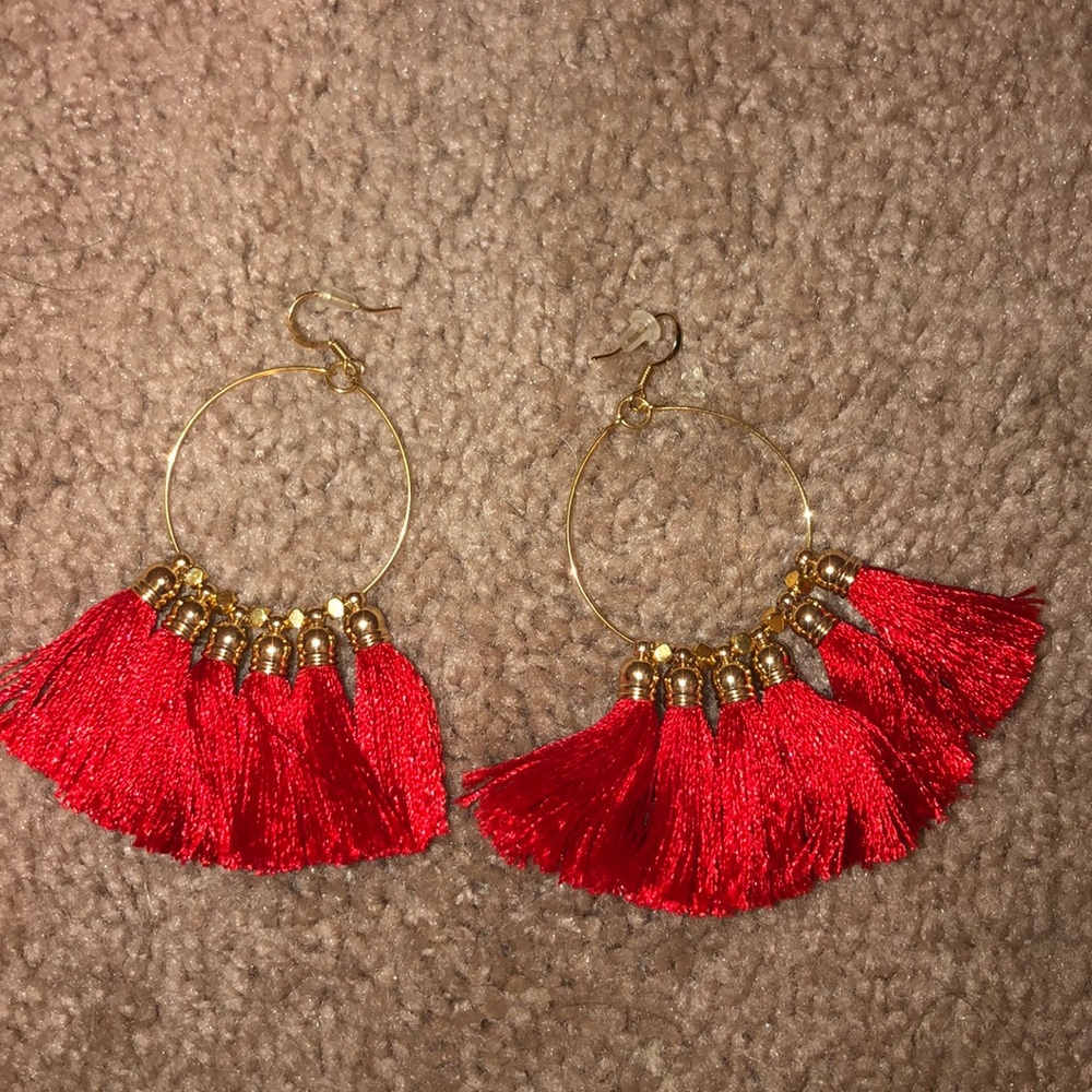 red tassel earrings